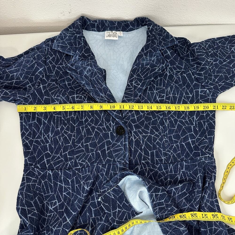 Parsley Sage Jacket Womens Medium Blue Knit Blazer Button Art Relaxed Stretch - Picture 10 of 12